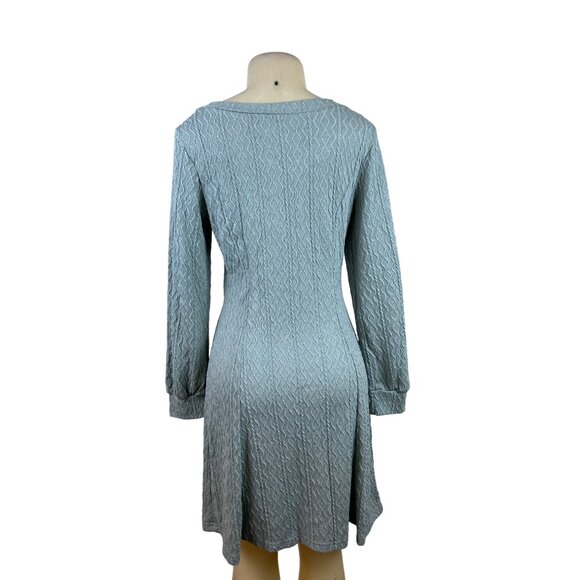 Dokotoo Womens Light Blue Knit Textured Long Sleeve V-Neck Mini Dress Sz M - New - Picture 3 of 9
